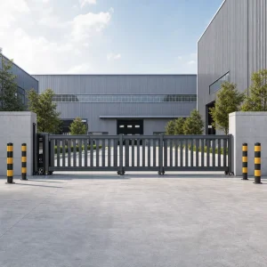 Black Aluminum Alloy Heavy Duty Trackless Sectional Sliding Security Gate, Electric, for Outdoor Community Use