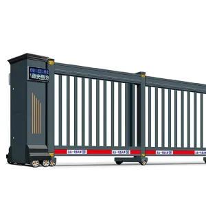 Black Aluminum Alloy Trackless Electric Retractable Remote-Control Sliding Folding Gate for Industrial and Community Entrances