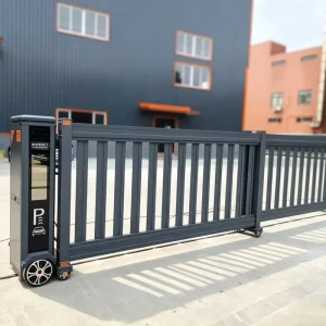 Black Aluminum Alloy Trackless Industrial Sectional Sliding Gate with Remote Electric Control for Residential Community Entrances