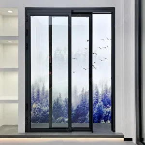 Black Aluminum Sliding Swing Door with Double Tempered Glass Sound-Insulated Interior Partition Door