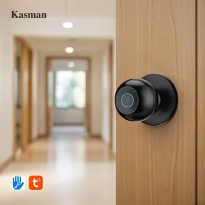 Black Commercial Round-Cylinder Fingerprint Smart Knob Door Lock Set