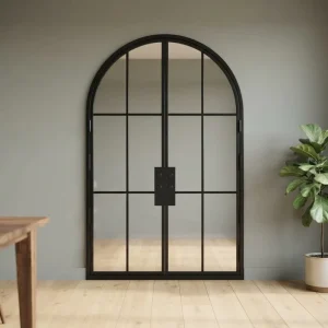 Black Exterior Modern Glass Wrought Iron Patio Doors with Thermal Insulation Top Arch Design Steel Glass Doors