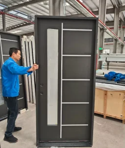 Black Fiberglass Prehung Front Door with Frosted Glass, Waterproof Anti-Corrosion Finish