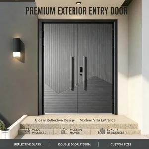 Black Finished Aluminum Alloy Glass Entrance Door Waterproof Courtyard House Outdoor Front Entry