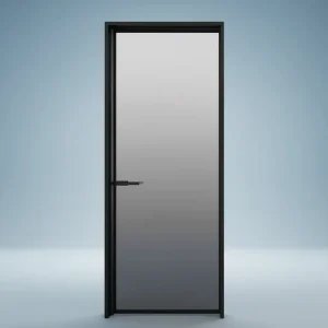 Black Frame Gradient Frosted Alusteel & Glass Door Waterproof Partition Door for Home Hotel Bathroom Decoration