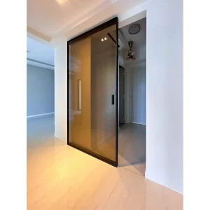 Black Frame Sliding Ghost Door with Concealed Tracks and Soft Closing System