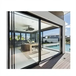 Black Hidden Sliding Glass Door System, Aluminum Frame, Waterproof, Heat Insulation, Soft Close