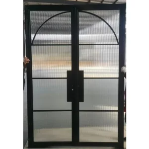 Black Metal Frame Steel Door with Privacy Frosted or Fluted Glass for Bathroom or Laundry