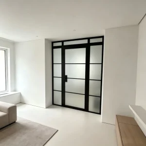 Black Metal Steel-Frame Tempered-Glass Interior Partition Door, Grill Style, Soundproof, for Home and Office