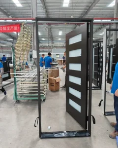 Black Prehung Entry Door with Double Frosted Glass Fiberglass Weatherproof Front Entry Door
