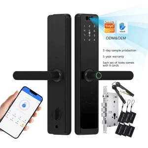 Black Smart Cylinder Lock with Wi-Fi App Cloud 3D Face Recognition Fingerprint Waterproof Front Door Home Security