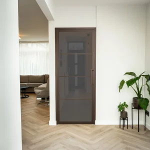 Black Steel Loft Door Tempered Glass Modern Interior Swing Door