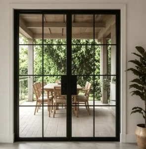 Black Steel Tempered Glass Iron Frame Modern Interior Sliding Hinged Door Manufacturer