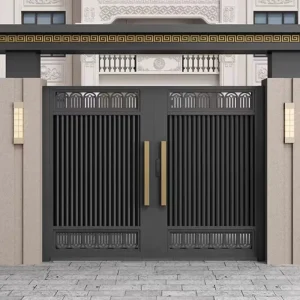 Black and Gold Aluminum Automatic Swing Gate for Villa Courtyard Main Entrance