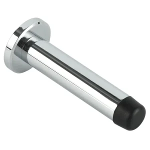 Brass Wall-Mounted Cylindrical Door Holder 64 mm with Rose Rubber Bumper for Kitchen Hotel Living Room