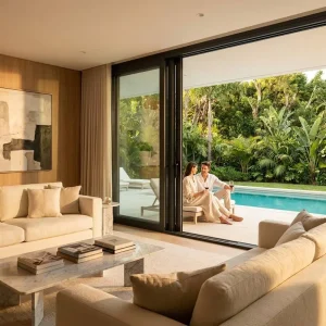 Bronze UPVC Retractable Screen Mesh Door Compact Sleek