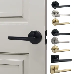 Brushed Brass Passage Door Handle Set for Interior Doors Keyless