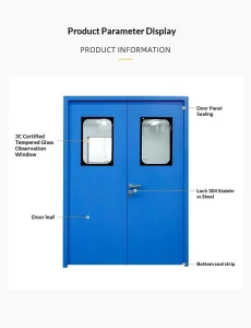 CE Stainless Steel Manual Cleanroom Door, Hermetic Sealed, Dust-Proof, Fire-Rated, for Hospital Lab Workshop