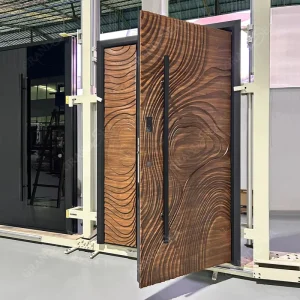 Carved Walnut Wood Pivot Entry Door with Custom Paint Colors for Villas