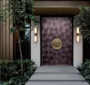 Cast Aluminum Front Door Concentric Ripple Pattern Gold Inlay Double Front Door Tailor Made to Order