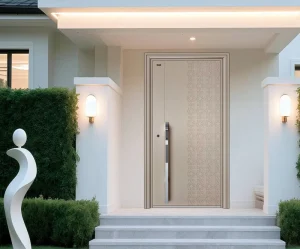Cast Aluminum Front Door Italian Etched Geometric Floral Pattern Modern Windproof Water Resistant Custom