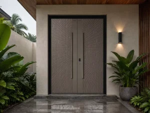 Cast Aluminum Front Door Modern Contemporary 3D Radiating Starburst Pattern Double Front Door Custom Size