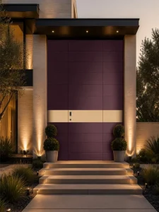 Cast Aluminum Horizontal Brushed Gold Band Single Security Entry Door Thermal and Sound Insulated