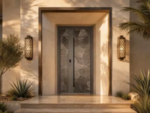 Cast Aluminum Modern Industrial Abstract Woven Fan Texture Single Security Entry Door Thermal Insulation Custom Size