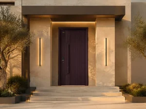 Cast Aluminum Modern Industrial Corrugated Fluted Metal Texture Single Security Entry Door Thermal Insulation