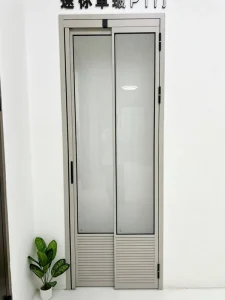 Champagne Aluminum Mini Single Glass PT Door with Frosted Glass and Louver