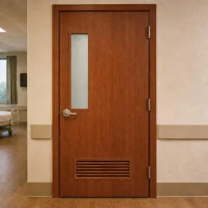 Cherry Wood Grain Hospital Ward Toilet Door Medical Room Door with Frosted Glass Vent