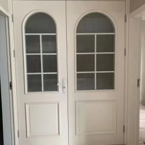 China Factory Customized Solid Wood Entrance Wooden Door With Elegant Glass Design