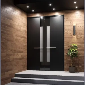 China Factory Tempered Glass Double Entrance Door Intelligent System Safety Lock Front Entry With Sidelight