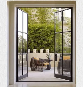 China Supplier High Quality Galvanized Steel Structure 2 Panels Swing Glass Door for Bedroom