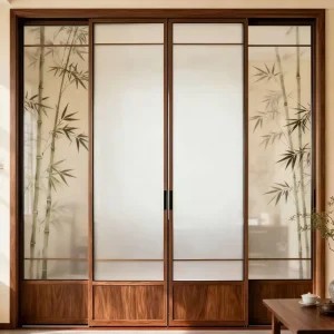 Chinese Sliding Doors Customized Ink Wash Bamboo Decoration for Balconies Villas and Apartments