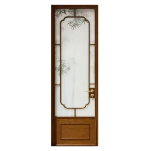 Chinese Style Frosted Glass Interior Door with Bamboo Pattern Ink Painting Design