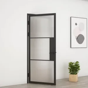 Clear or Frosted Tempered Glass Swing Door with Steel Interior Frame