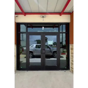 Commercial Aluminum Storefront Entry Door with Bulletproof Glass Panels Panic Bar