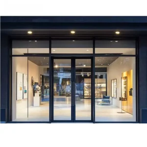 Commercial Automatic Sliding Door Black Double Glass Aluminum Alloy Waterproof Storefront Entrance Door for Supermarket