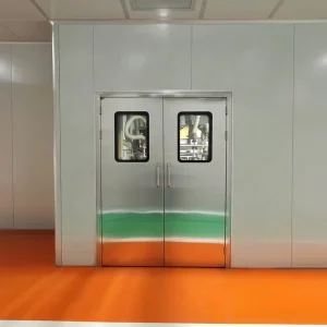 Commercial Double Leaf Stainless Steel Cleanroom Door with Aluminum Honeycomb Observation Window for Pharmaceutical Laboratory