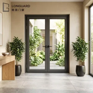 Commercial Office Double Leaf Windproof Door Thermal Break Aluminum Tempered Glass Modern Design Hotel Mall Use