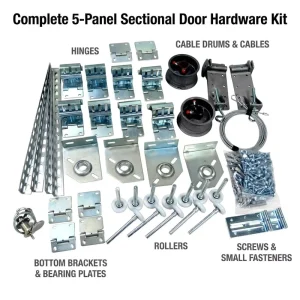 Complete 5-Panel Sectional Garage Door Hardware Kit with 14-Gauge Galvanized Hinges, Rollers and Cables