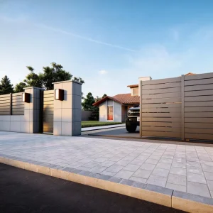 Complete Kit Automatic Sliding Gate Motor Modern Exterior Multi Panel Hinges Retractable Yard Fence 5 Meter Length Aluminum
