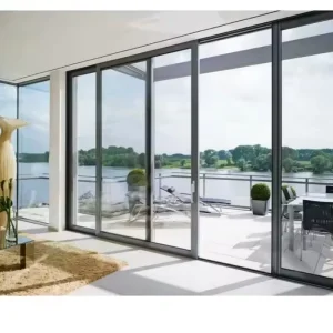 Contemporary Double Glass Balcony Door Modern Entry Aluminum Alloy Fiberglass Sliding Glass Waterproof Finished Surface For Mall