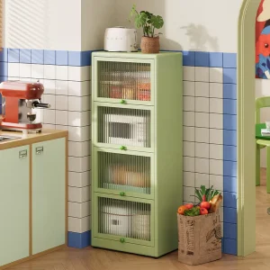 Contemporary Kitchen Storage Rack Green Carbon Steel 4 tier Durable Eco Friendly Waterproof Adjustable Easy Installation
