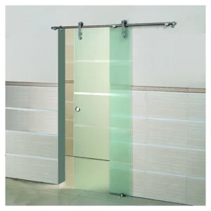 Contemporary Tempered Glass Barn Door with Space Saving Design
