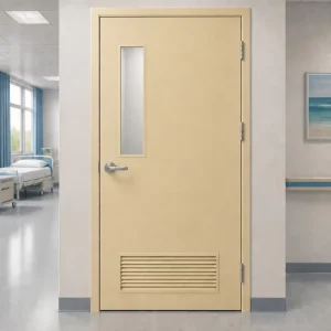 Cream Yellow Hospital Ward Toilet Door Frosted Glass Ventilation Interior Commercial Door for Patient Room Bathroom