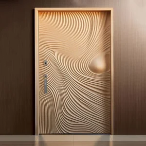 Custom 3D Carved Streamline Design Waterproof Solid Wood Front Entrance Door