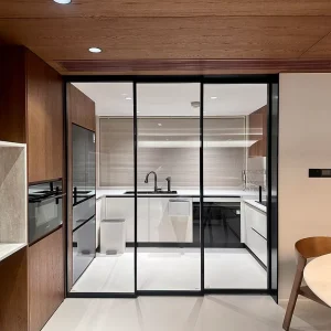 Custom Aluminum Alloy Triple-Track Slim-Profile Sliding Glass Door with Screen for Apartment Buildings or Kitchens