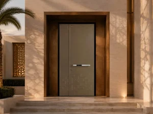 Custom Aluminum Entry Door Contemporary Design Sound and Thermal Insulated Single Security Door 3D Geometric Relief Pattern